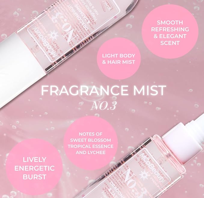 MCoBeauty - Fragrance Mist No.3 - Light Body Mist and Hair Perfume with Sweet Blossom, Dragon Fruit and Lychee - Gifts for Women, Feminine Spray, Self Care Gifts for Women - 90ml Bottle