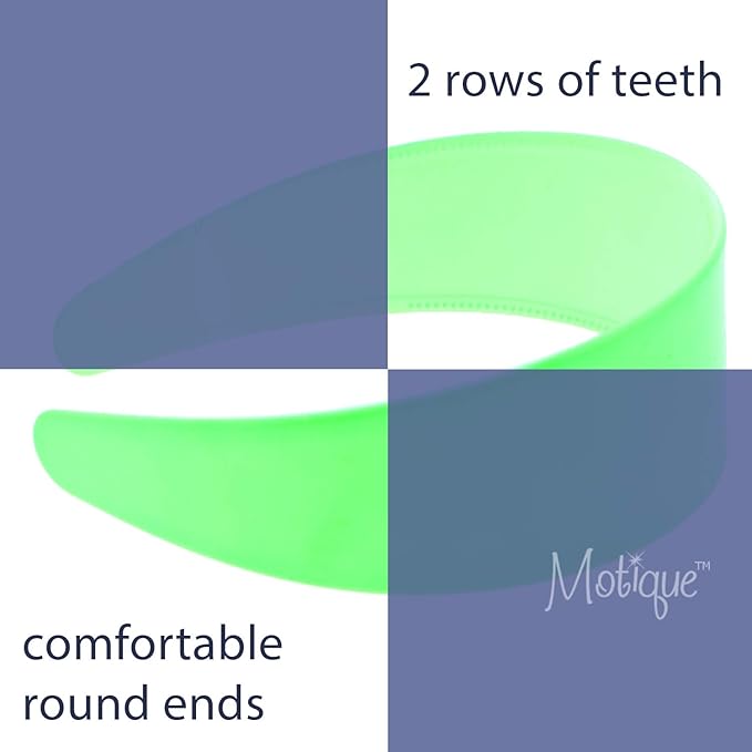 Motique Accessories Neon Green 2 Inch Hard Plastic Headband with Teeth Women and Girls wide Hair band