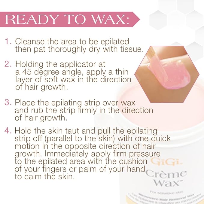 GiGi Crème Wax Microwave Hair Removal Wax for Face & Body, Gentle Soft Wax Formula for Fine to Coarse Hair, At-Home Waxing, 8 oz