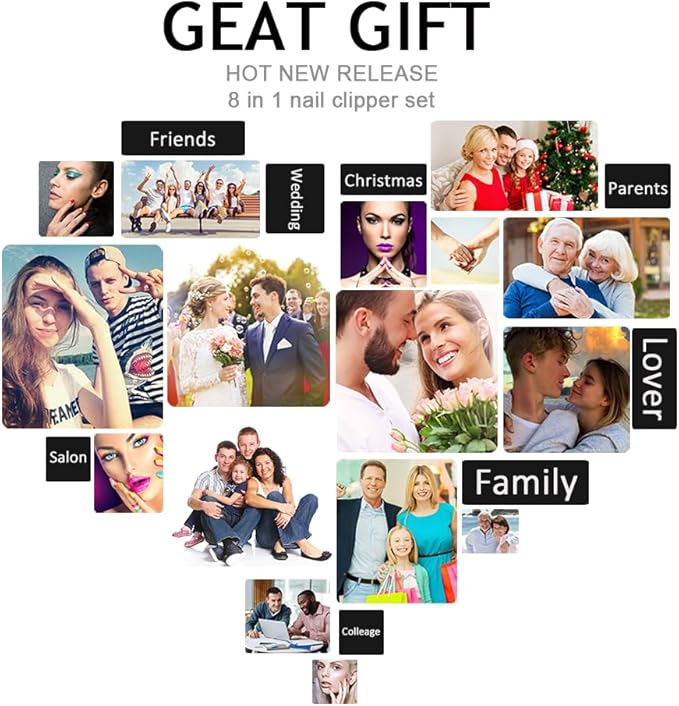 Manicure Pedicure Set 8pcs Stainless Steel Nail Clippers Kit Fingernail Toenail Clippers Cutters with Leather Case for Home Workplace Outdoor Travel Salon Gift for Men Women Family Friends