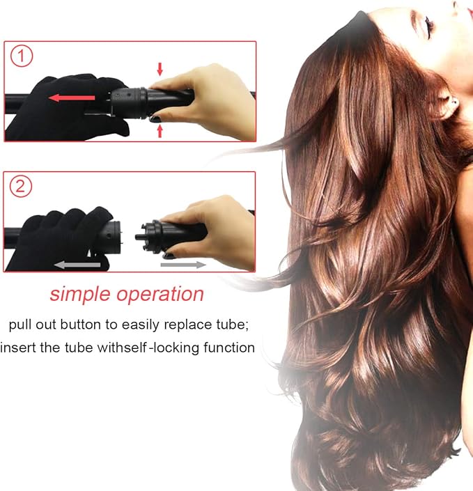 6 in 1 Curling Iron Wand Set with 6 Interchangeable Ceramic Barrels and Heat Protective Glove (Black-6in1) (Black-6)