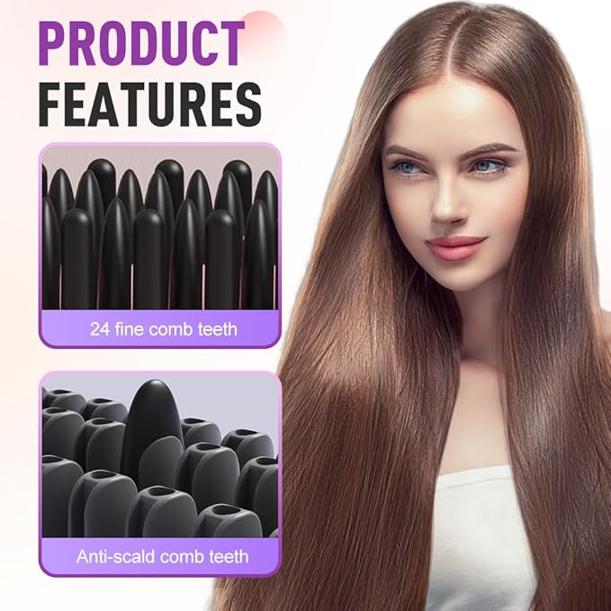 Go Brush Pro, Cordless Hair Straightener Brush, Portable Mini Hair Straightening Brush with 3 Temperature Settings & LED Display, USB Rechargeable Fast Heating Hairs Brush for Travel (Black)