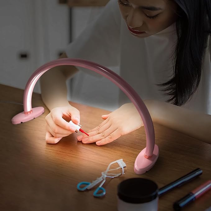 Small Half Moon Light for Nail Desk, Nail Tech Lamp with Liftable and Removable Base for Manicure/Painting/Crafts and Photograph,Personal Use Lamp for Nails Table Pink 16 inch