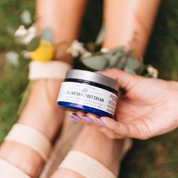 Yellow Bird Natural Tea Tree Foot Cream & Organic Foot Balm for Dry, Cracked Feet & Heels – Peppermint Moisturizer for Athlete’s Foot Relief and Intensive Callus Repair Treatment Salve – Made in USA