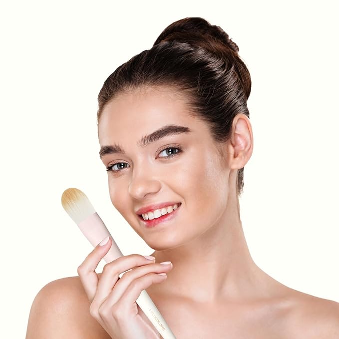 Colorful 3-PCS Foundation Brush Set with Latex-Free Makeup Sponge and Travel Pouch-Soft,Cruelty-Free Synthetic Bristles, Brushes for Foundation, Concealer, and Detail Application