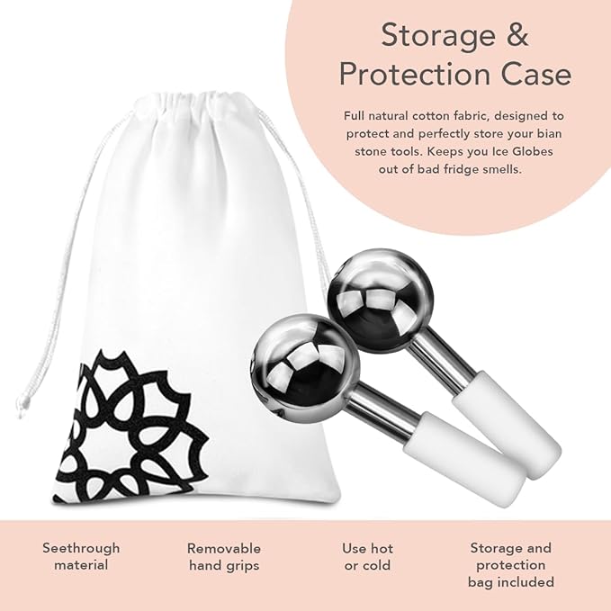 LUONKOS Gua Sha Ice Globes - Set of 2, Silver Stainless Steel - Facial Massage Tool & Lymphatic Drainage Massager - Reduces Puffiness, Fine Lines & Dark Circles