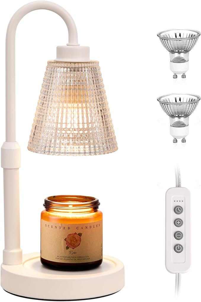Innqoo White Candle Warmer Lamp with Timer, Dimmable Candle Warmer for Jar Candles, Height Adjustable Wax Melts Warmer, Birthday Gifts for Women Mom, House Warming Gifts New Home Decor