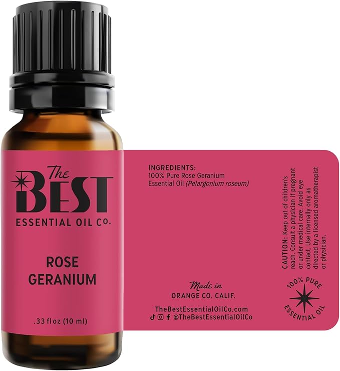 The Best Rose Geranium Essential Oil- Premium Grade- 100% Pure & Natural for Aromatherapy, Diffuser, Spa, Massage, Air Freshener- 10 ml (.33 fl oz)