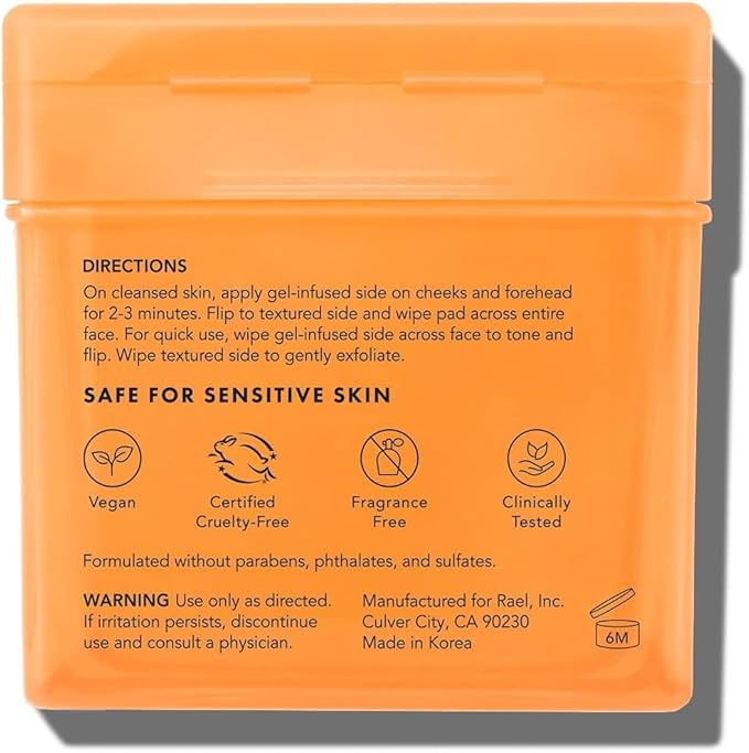 Rael Toner Pads, Cotton Pad for Face – Dual Textured, Exfoliating and Soothing with Carotene, Niacinamide, Hyaluronic Acid, Hydrating, Korean Skin Care (70 Count)