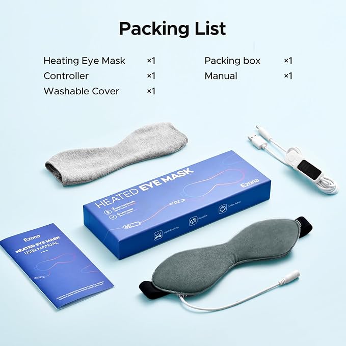 Ezona Heated Eye Mask, Warm Eye Compress Mask for Dry Eyes, USB Electric Eye Heating Pad with Temperature & Timer Control, Dry Eye Mask for Blepharitis, Sinus Migraine (Gray)