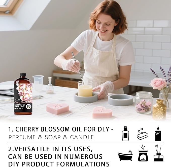 Cherry Blossom Essential Oil, Cherry Blossom Oil 16 Fl Oz 480 ML for Diffuser Humidifier Yoga Cleaning DIY Candle Soap Making Perfume Gift for Women Essential Oils