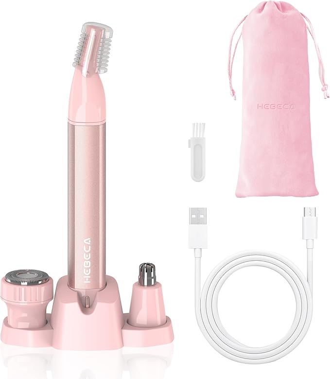Nose Hair Trimmer for Women 3in1 Facial Hair Removal Trimmers- Rechargeable, Waterproof, Portable with Travel Bag- Trims Nose, Ear, Eyebrow, Peach-Fuzz, Lips, Chin Face Hair Remover (Rose Pink)