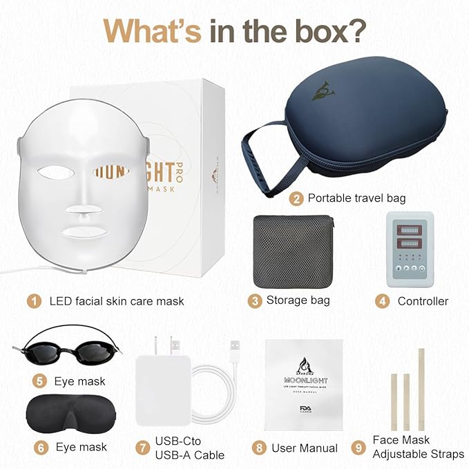 Aphrona FDA cleared LED Facial Skin Care Mask -Blue & Red Light Treatment Photon Mask (Pearl)