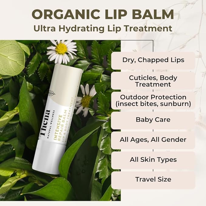 Organic Lip Treatment Balm Ultra Hydrating & Nourishing Care for Dry, Chapped, Cracked Lips & Skin, Visibly Smooths Wrinkles & Fine Lines, Natural Skin Care, 3 Pack Gift Set, Women & Men