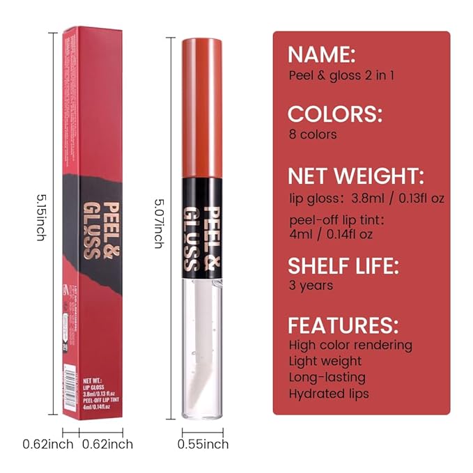 Vivid Burgundy Lip Stain Peel Off Lip liner and Lip oil with Tweezer, Dual-Ended Peel Off Lip Stain Tattoo, Highly Pigmented Long Lasting Waterproof, Transfer-proof for All Skin Types, 04#