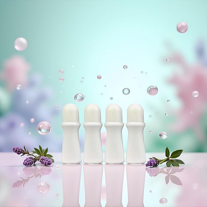 4 Pcs White 75ml Empty Refillable Roller Bottle Plastic Roll On Bottles Reusable Rollerball Bottles DIY Deodorant Containers with Roller Ball,Refillable Containers,Refillable Cosmetic Roller Bottles