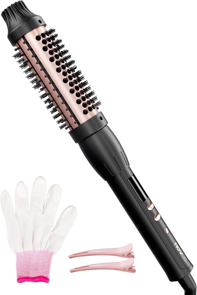 Thermal Brush Heated Round Brush: 2 in 1 Hot Hair Comb with 9 Temp Settings for Straighten and Curly Hair - Voluming Styler Tool Can Straighten, Smooth, Travelling(Black)