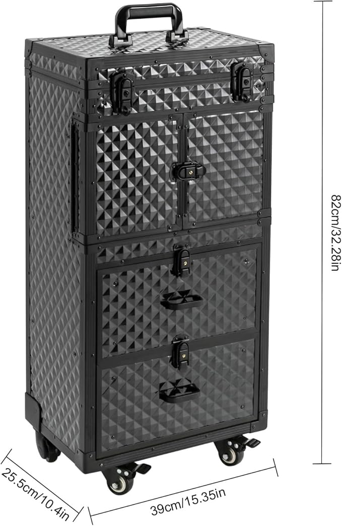 Cosmetic Train Case,Makeup Organizer Travel Case with Multiple Compartments,Rolling Makeup Case,Professional Makeup Casewith Wheels for Make-up Artists,33.07Lbs Load-Bearing