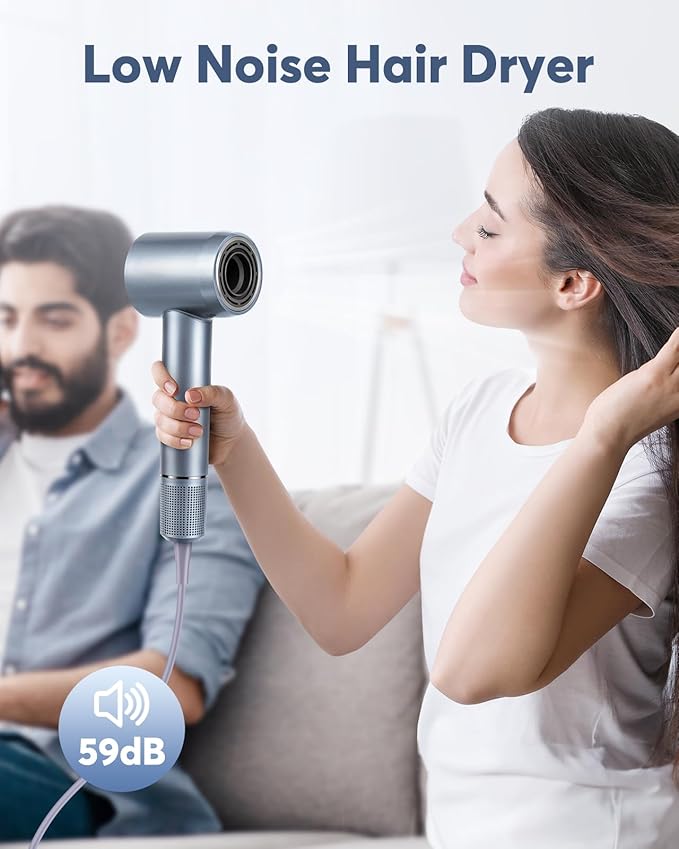 Bopcal Ionic Hair Dryer, 160000 RPM Brushless Motor, Smart Thermo-Control, Negative Ion Fast Drying, Quiet Lightweight Blow Dryer, Cold Air & 4 Heat Settings, for Home Travel Salon, Silver