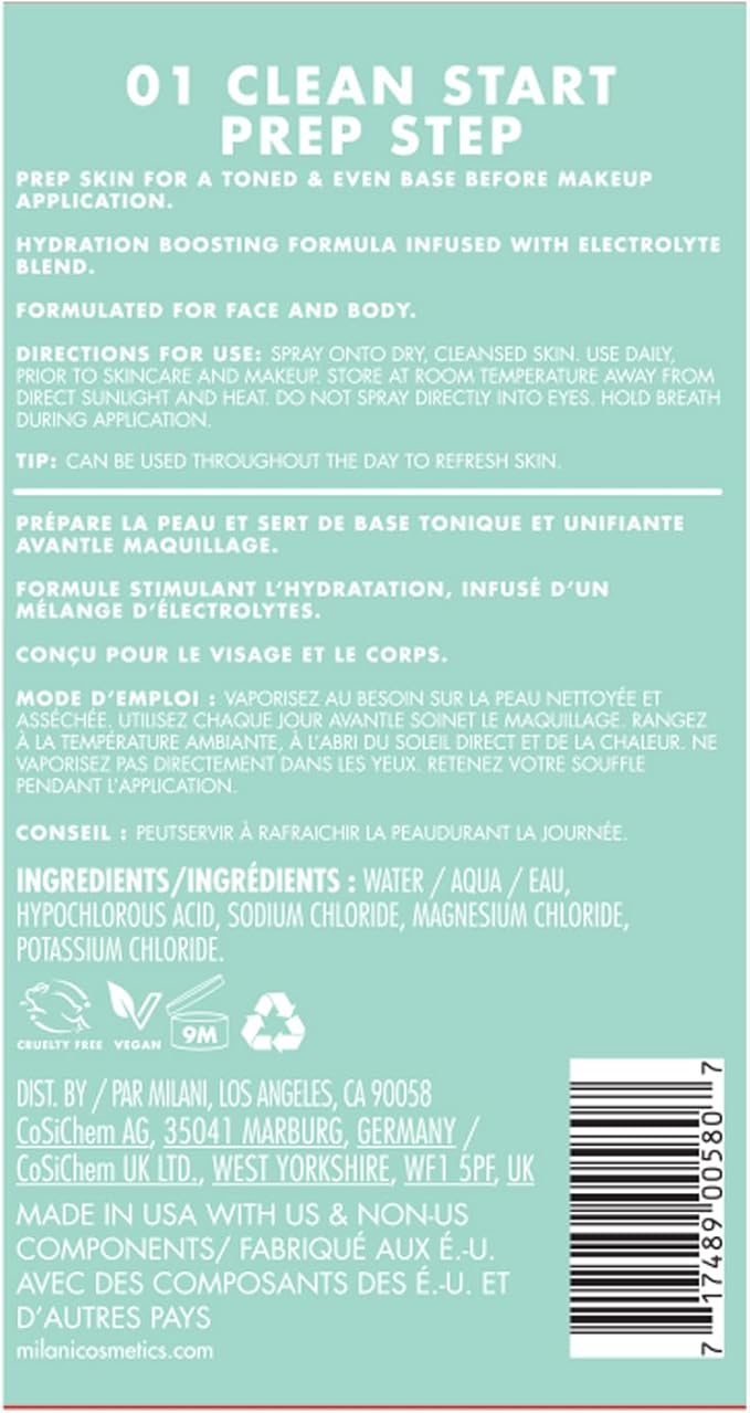 Milani Clean Start Prep Step Hypochlorous Acid Facial Mist