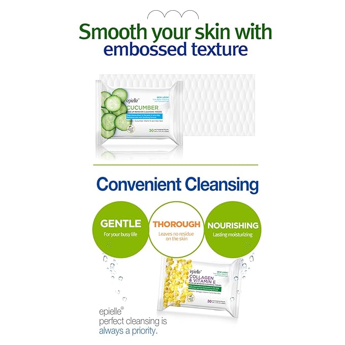 Epielle Makeup Remover Wipes, Remove Waterproof Mascara, Gentle Daily Facial Cleanser Towelettes with Witch Hazel, Cica & Green Tea, Stocking Stuffers, Thanksgiving Essentials, 30 Count (Pack of 6)