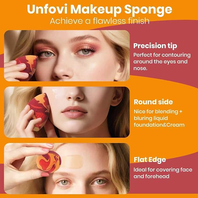 Tri Color Makeup Sponge, Low Absorption Latex Free Soft Makeup Sponges For Foundation,7pcs Beauty Sponge Blender for Power&Cream,Liquid(Burgundy+Red+Orange)