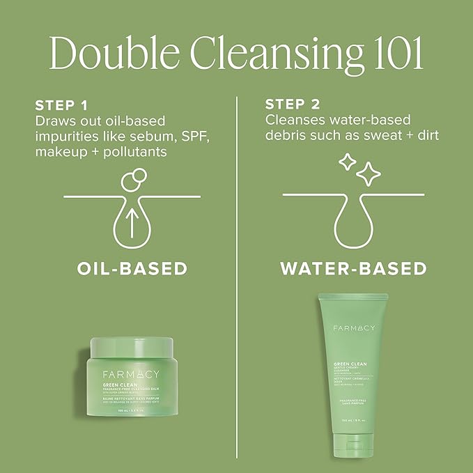 Farmacy Makeup Remover Cleansing Balm - Green Clean Waterproof Makeup Remover + Oil Based Cleanser - Newly Formulated Double Cleanser with Plant Based Waxes + Upcycled Moringa - Fragrance Free (200ml)