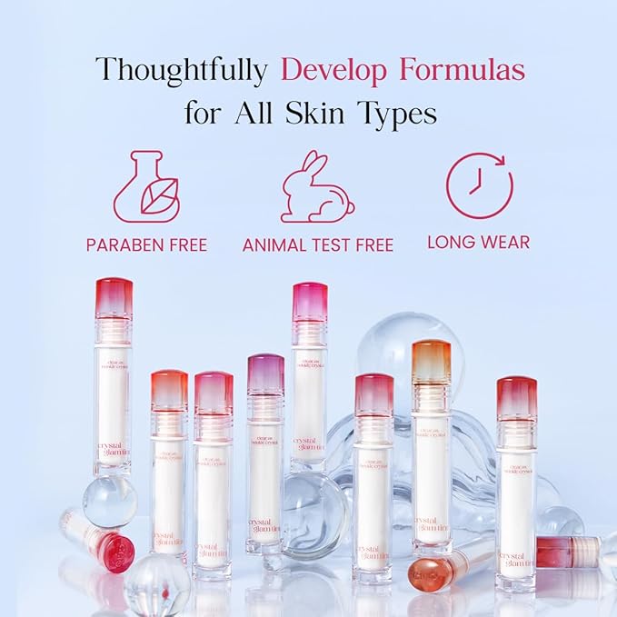 CLIO CRYSTAL GLAM TINT (010 BABY BERRY), Glossy Finish, Lightweight, Buildable, Glass-Like, Smoothing, Long-Lasting, Vivid