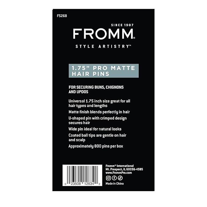 Fromm Style Artistry 1.75" U-shaped Crimped Hair Pins, Matte Bronze, 800 Hair Pins, Secure Hold, Suitable for All Hair Types and Lengths, Hair Accessories for Women
