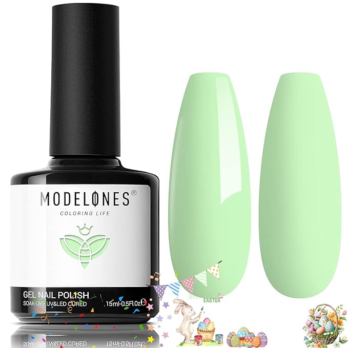 modelones Summer Gel Nail Polish, 15ML Milky Green Soak Off U V Light Cure Nail Polish Green Shades Pale Macaron Colors Nail Art Gel Design for Nail Lovers Gift Salon DIY