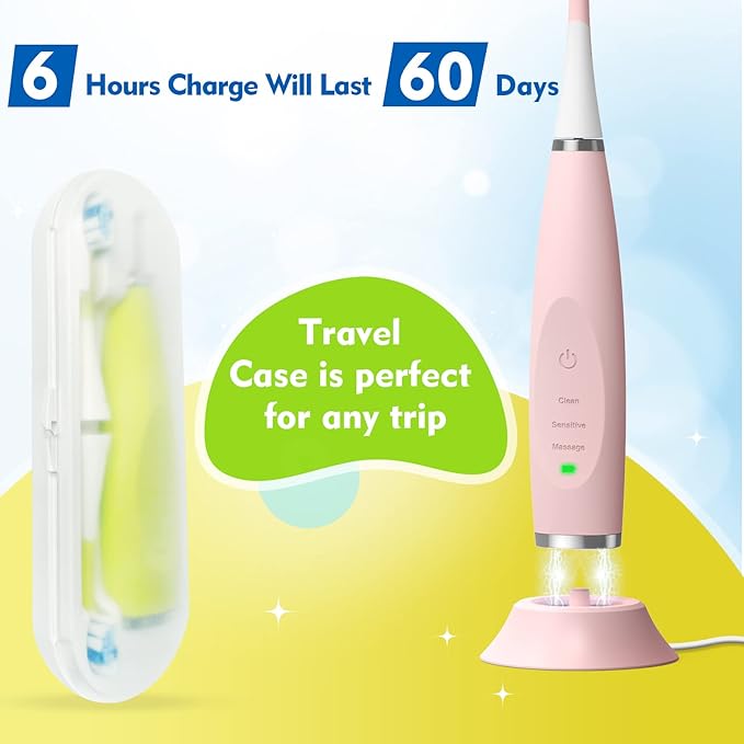 Kids Electric Toothbrushes Sonic Rechargeable Tooth Brush Gifts for Boys and Girls Smart Timer Power Toothbrush - 3 4 5 6 7 8 9 10 11 12 (Green)