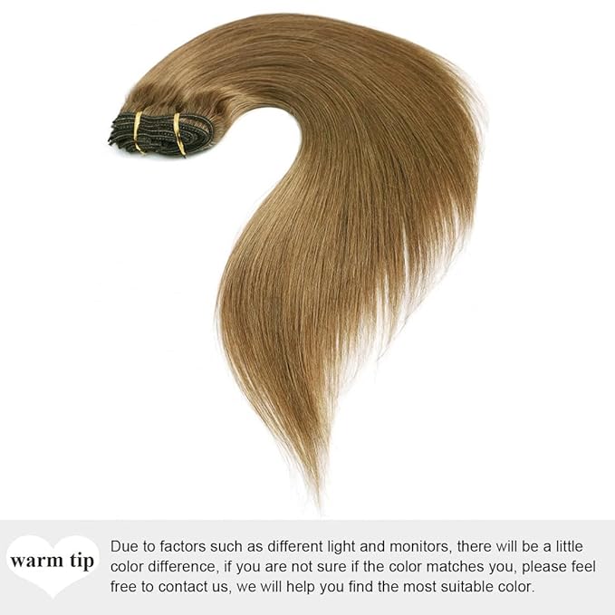 20" Clip in Human Hair Extensions Full Head 180g 7 Pieces 16 Clips 8# Light Brown Double Weft Brazilian Real Remy Hair Extensions Thick Straight Silky (20" 180g, Light Brown)