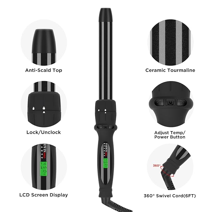 Curling Iron,PARWIN PRO BEAUTY 7 in 1 Curling Wand Set with 7 Interchangeable Barrels and Heat Protective Glove Auto Shut Off Dual Voltage