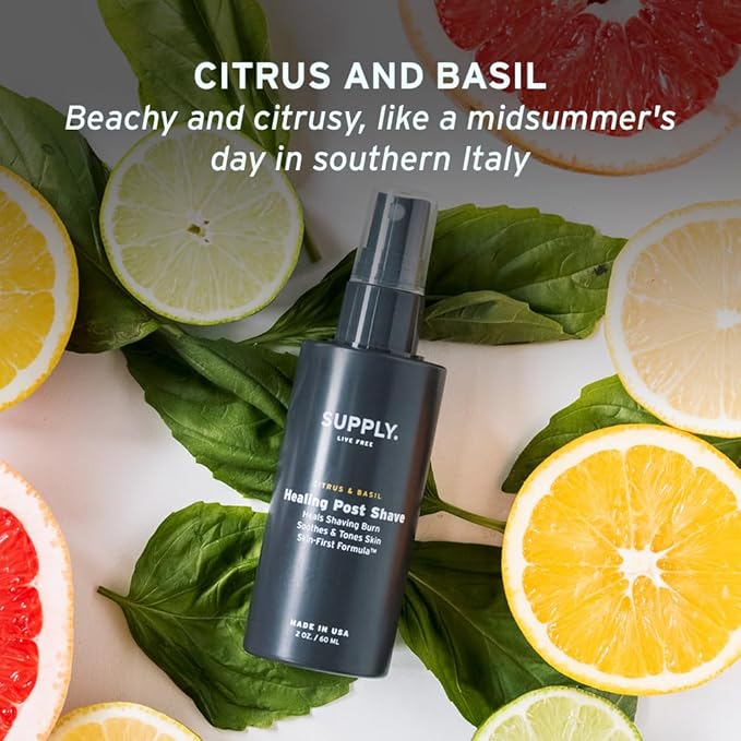 SUPPLY Healing Post Shave- Citrus & Basil After Shave- Alcohol- Free Soothing Formula for Men- Nourishes, Soothes and Boost Cell Repair- for Sensitive and Acne-Prone Skin- 2 oz. Bottle