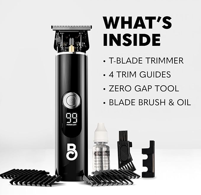 The Beard Club Professional T-Blade Beard Trimmer for Men LT - Barber Electric Shaver, Mustache & Hair Clippers for Men Zero Gapped Cordless Buzzer Hair Trimmer & T Liner - Edger Line Up Grooming Kit