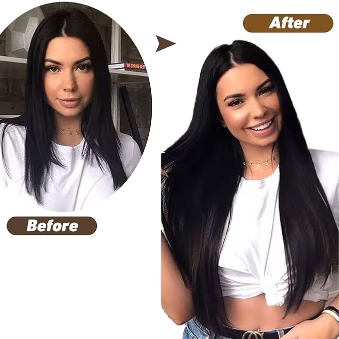 22" Clip in Human Hair Extensions Full Head 200g 10 Pieces 22 Clips 1# Jet Black Double Weft Brazilian Real Remy Hair Extensions Thick Straight Silky (22",200g Jet Black)