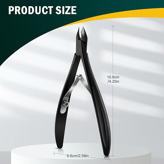 FVION 4mm Jaw Professional Cuticle Nippers, Salon-Quality Trimmers for Precision Nail Care, Premium Stainless Steel Clipper Remover Tool - Black