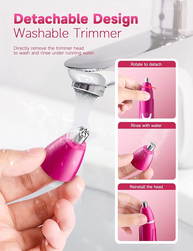 ZORAMI Rechargeable Ear and Nose Hair Trimmer - 2025 Professional Painless Eyebrow & Facial Hair Trimmer for Men Women, Powerful Motor and Dual-Edge Blades for Smoother Cutting Magenta