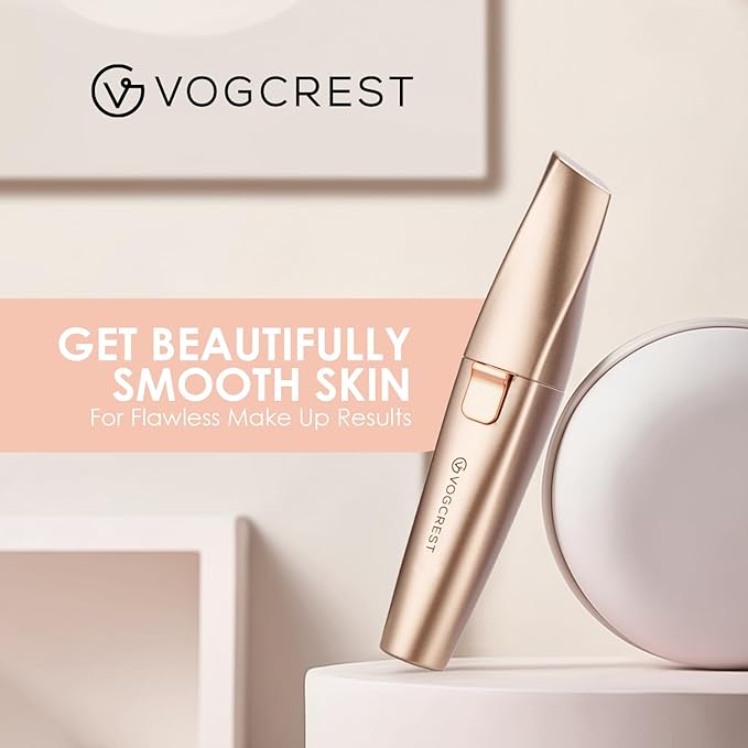 VG VOGCREST Eyebrow & Facial Trimmer: 2 in1 Rechargeable Facial Hair Removal & Eyebrow Shaver - Body Razor with Built-in LED Light (Rose Gold)