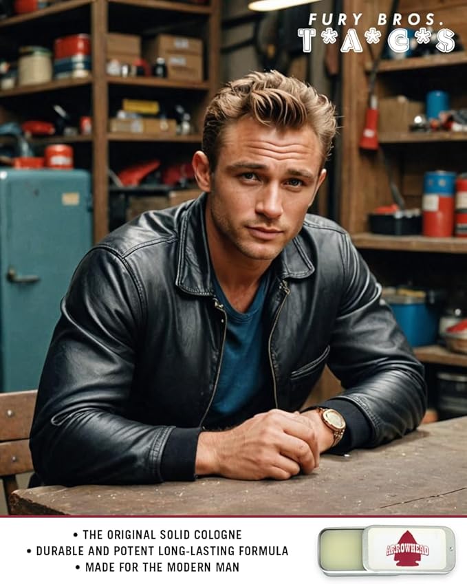 FURY BROS. TAGS Men’s Solid Cologne | Arrowhead | Smoked Tonka & Pipe Tobacco | Beeswax Grapeseed Oil Fragrance | Made in USA | Travel Size .25 oz