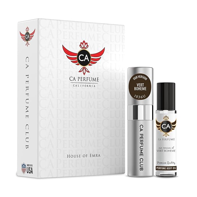 CA Perfume Impression of Vert Boheme for Women & Men Eau De Parfum Spray Long Lasting Floral Green Perfume Layering Set 0.27 Fl Oz + 0.33 Fl Oz