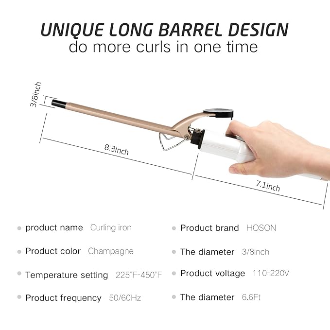 9mm Curling Iron Professional, 3/8 Inch Ceramic Tourmaline Curl Wand Barrel, Hair Curler Iron for Long & Short Hair,Glove Include, Gold