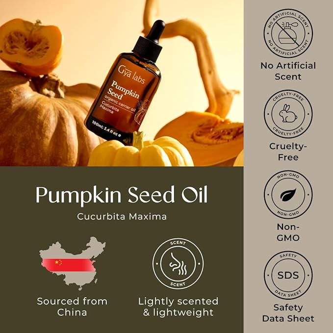 Gya Labs Pumpkin Seed Carrier Oil - 3.4 Fl Oz - for Hair, Skin, Face, Scalp & Body Massage