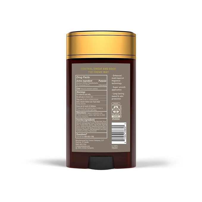 Cremo Vintage Suede Antiperspirant & Deodorant for Men, 48-hour Sweat and Odor Protection, 2.65oz