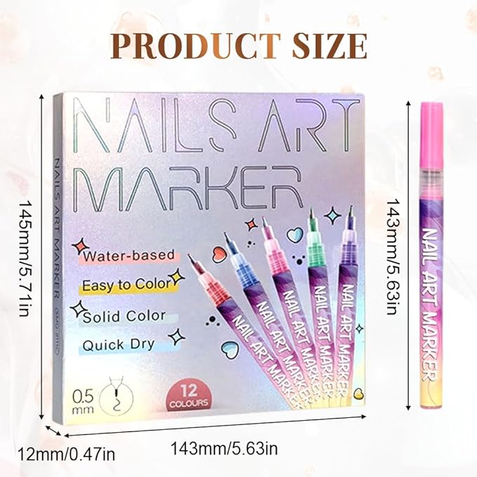 12 Colors Nail Art Pens Set, 2026 Upgraded Nail Art Markers Polish Pen Quick Dry, Acrylic Nail Art Tools for Dotting Drawing Painting Liner DIY (3 set & 30 pcs stickers)
