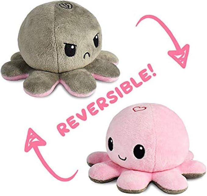 TeeTurtle - The Original Reversible Octopus Plushie - Love + Hate - Cute Sensory Fidget Stuffed Animals That Show Your Mood - Perfect for Valentine's Day! 4 inch
