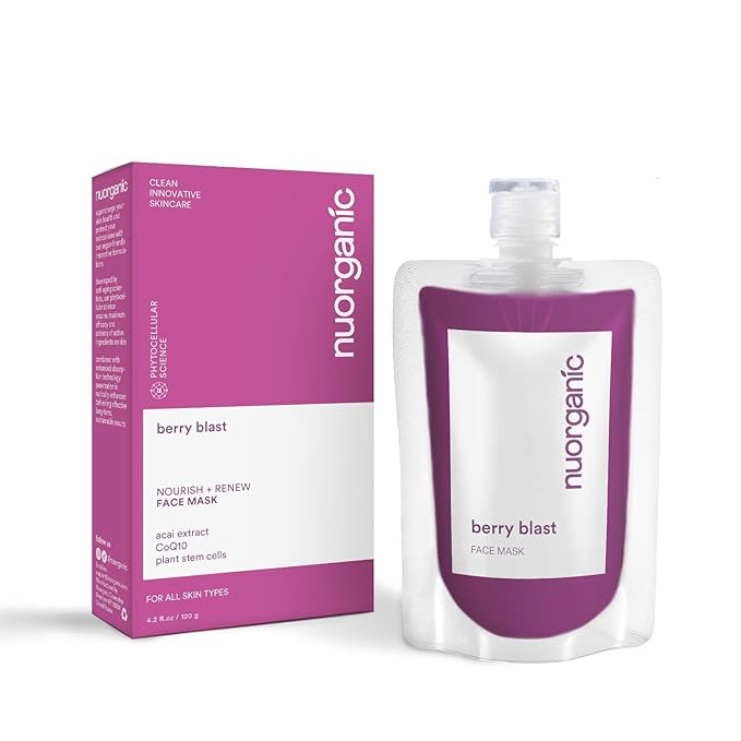 nuorganic ‘Berry Blast’ Acai Face Mask - 120g | Nourish + Renew with Brazilian Clay, CoQ10, Plant Stem Cells | Vegan, Cruelty-Free Skincare