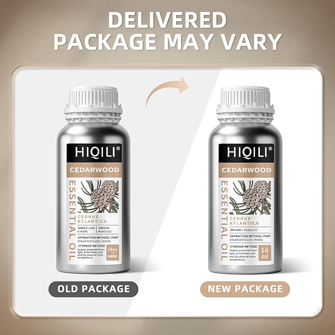 HIQILI 16 Fl Oz Cedarwood Essential Oil, Pure Natural Cedarwood Oil for Diffuser, Aromatherapy - 500ML