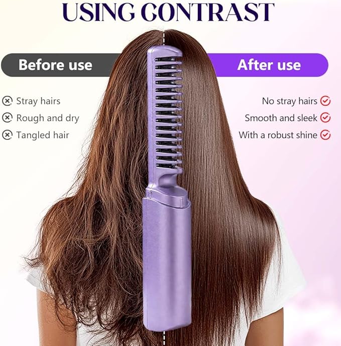 Upgraded 3rd Ceramic Hairdressing Comb Smooth,Portable Wireless 2-in-1 Hairs Dressing Combs for Straight and Curly Hairs,Fast Heat Hair Hair Dressing Comb with 3 Adjustable Temperatures (Pink)