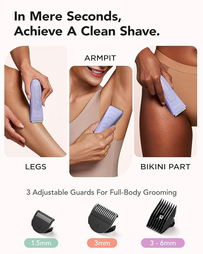 MANSPOT Bikini Trimmer for Women, Pubic Hair Trimmer Shaver for Women -Waterproof Hair Shaver Razors, LADYSPOT™ Shaving Sets,with 3 Guards,Replaceable Hypoallergenic Ceramic Blade,Wet/Dry(Purple)